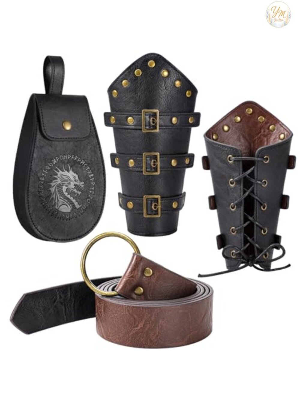 Renaissance Accessories Set Medieval Belt Faux Leather Bracers